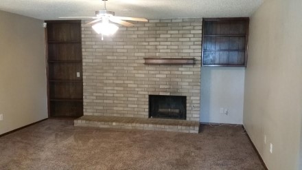 A fireplace in the living room